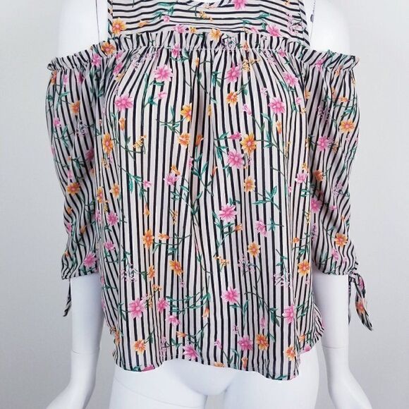 Sienna Sky Striped Floral Cold Shoulder Blouse XS - Picture 3 of 6